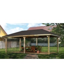 Tonnelle / Carport en bois, 19,44 m², bardeaux rouges, Weka, achat, pas cher