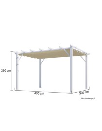 Pergola blanche en aluminium, toile, 140 g, H.2,30 m, Foresta, achat, pas cher