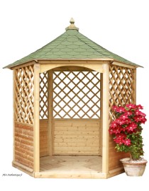 Pavillon hexagonal, bois massif, 4,78 m², H.3,15 m, toit vert, Foresta, achat, pas cher