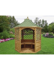 Pavillon hexagonal, bois massif, 4,78 m², H.3,15 m, toit vert, Foresta, achat, pas cher